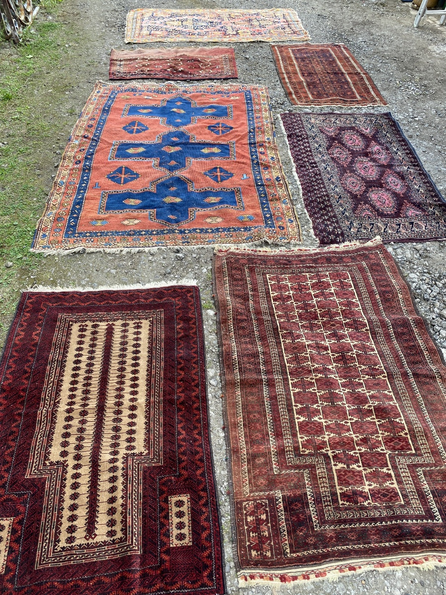 Lot de 7 tapis anciens de collection en laine 