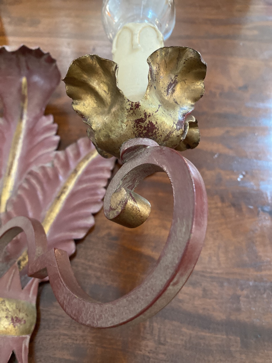 Pair Of Art Deco Wall Lights In Patinated Metal -photo-3
