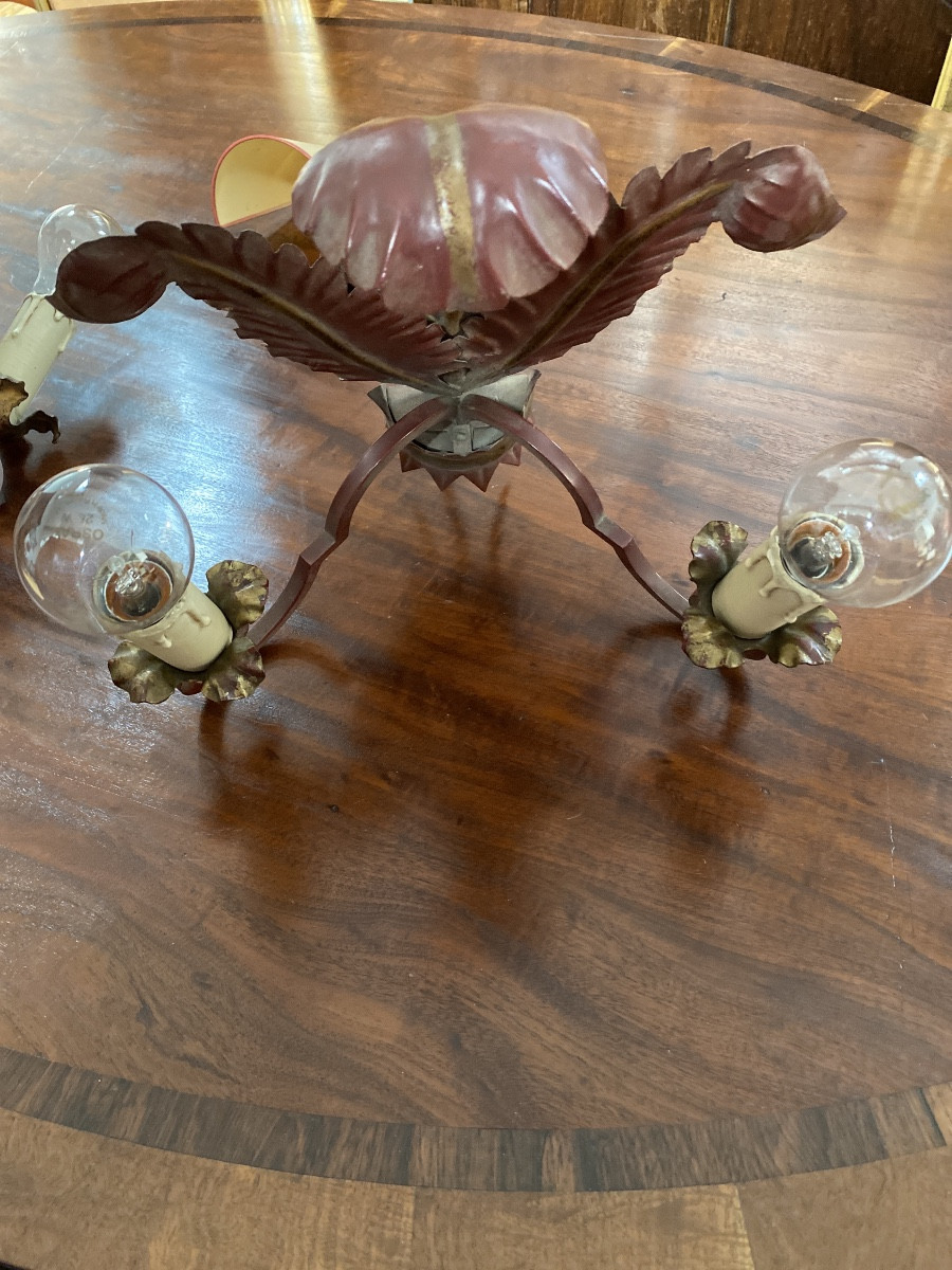 Pair Of Art Deco Wall Lights In Patinated Metal -photo-5