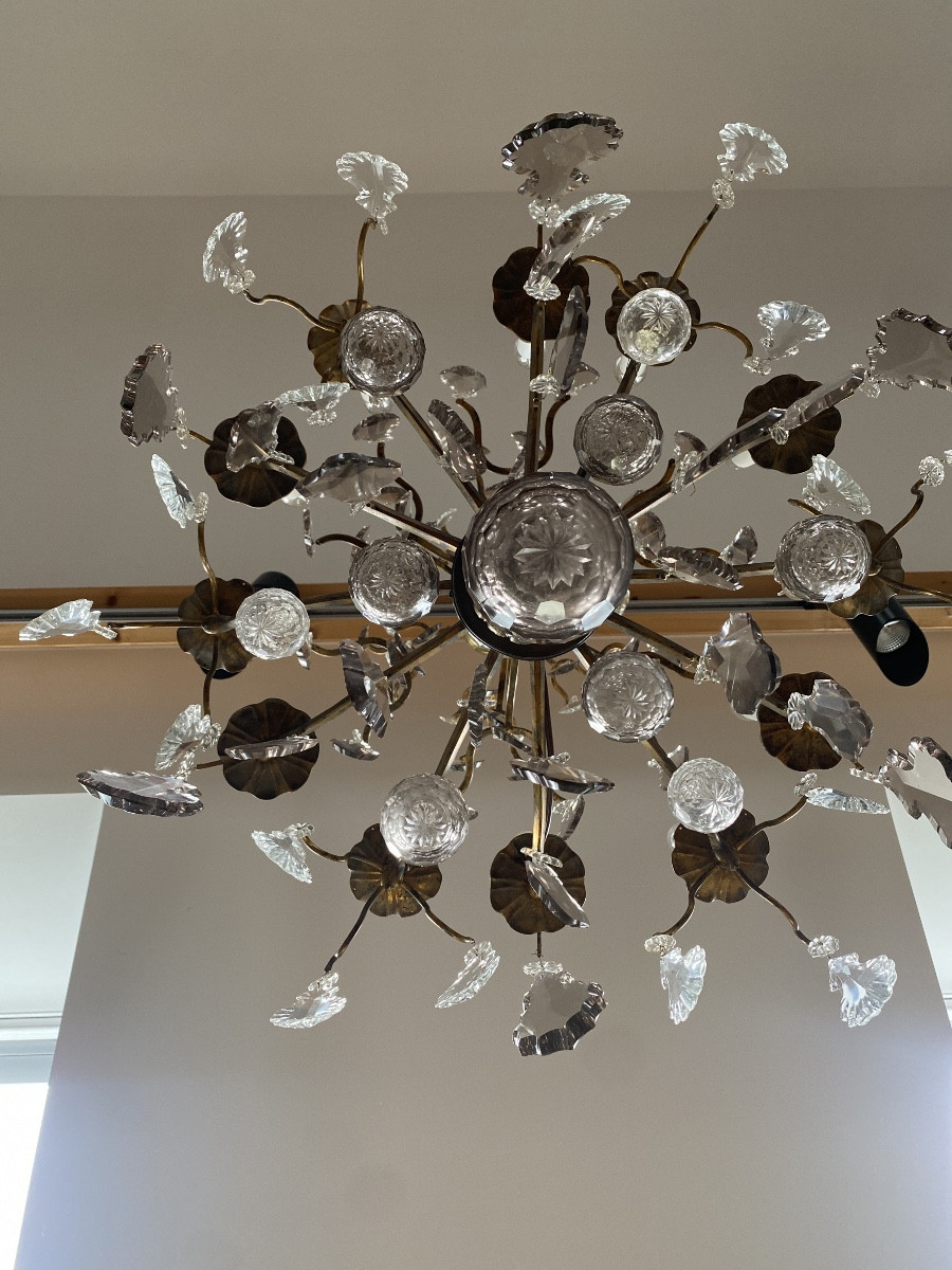 12-light Crystal Chandelier, Two-tone, Gilded Bronze, 18th Century -photo-2