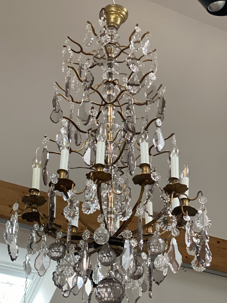 12-light Crystal Chandelier, Two-tone, Gilded Bronze, 18th Century 