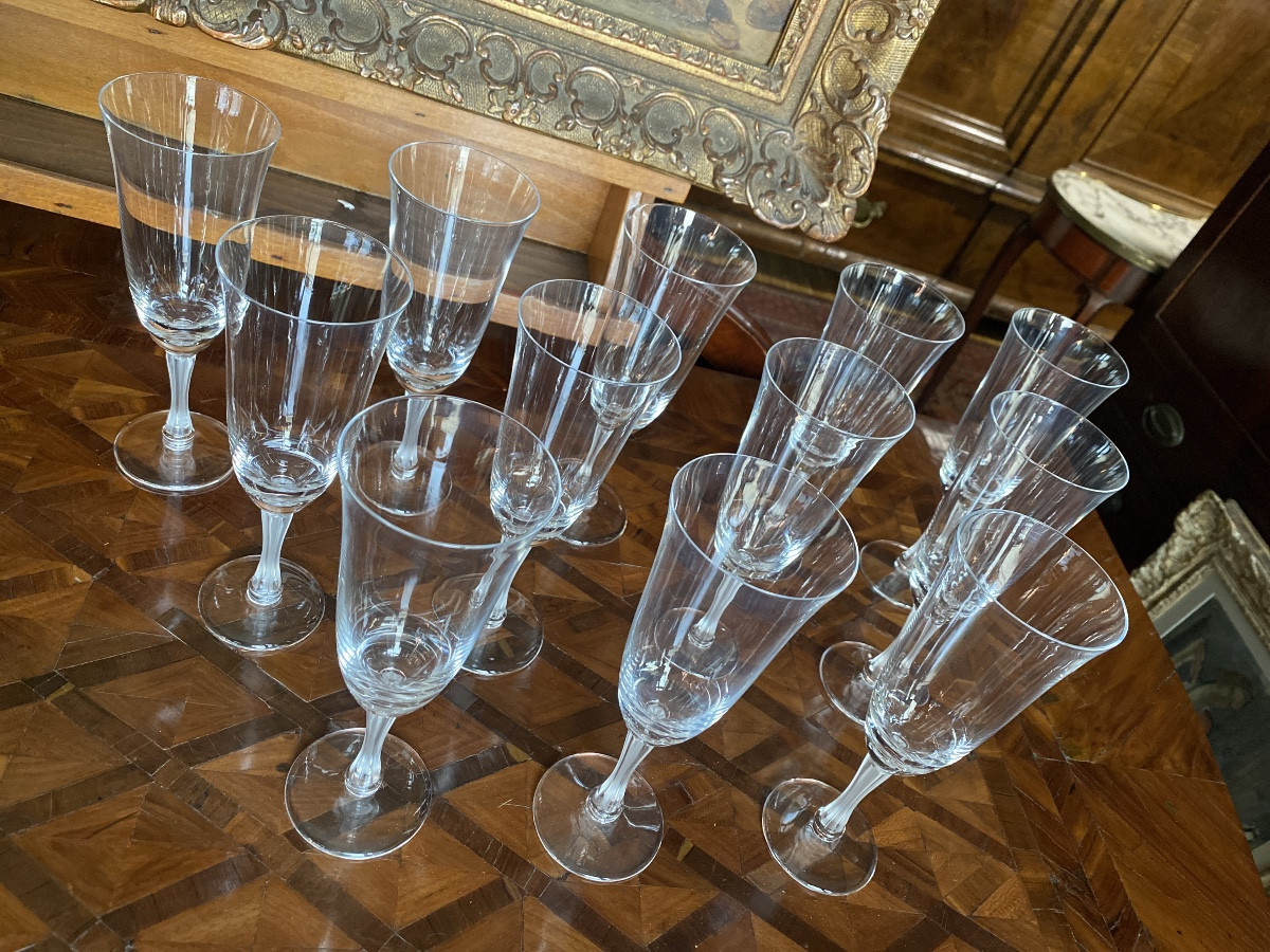 Lalique 12 Barsac Crystal Champagne Glasses -photo-2