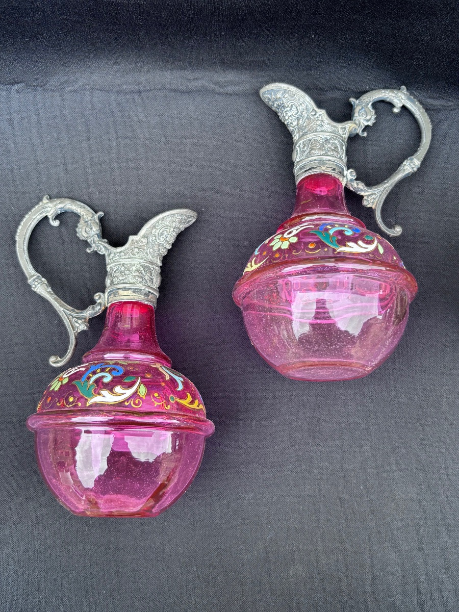 Art Nouveau Enameled Pink Glass Liqueur Cellar -photo-2