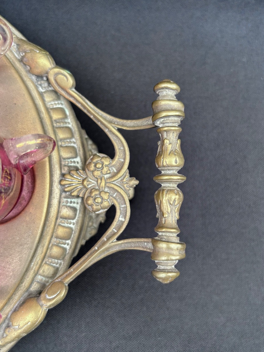 Art Nouveau Enameled Pink Glass Liqueur Cellar -photo-2