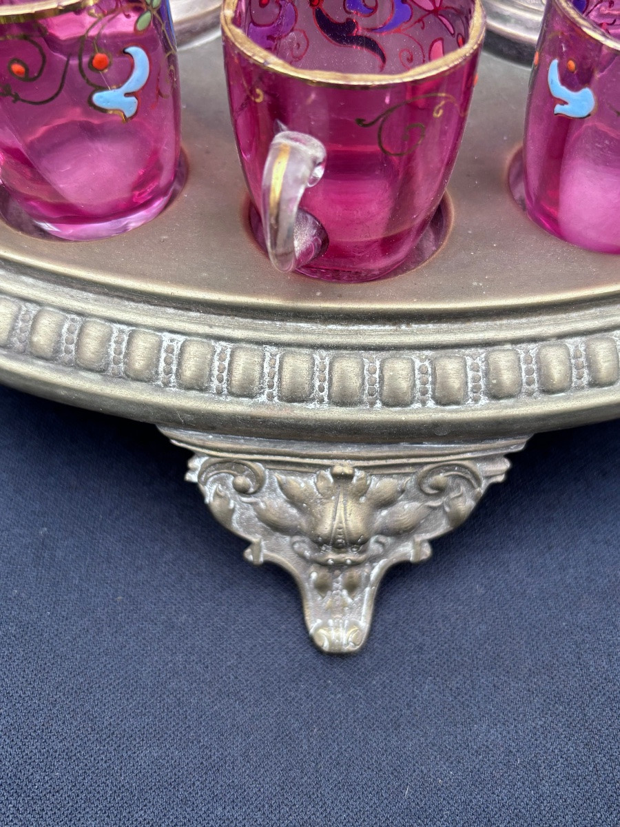 Art Nouveau Enameled Pink Glass Liqueur Cellar -photo-3