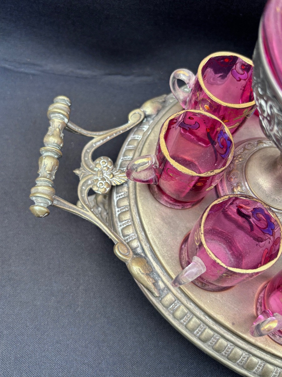 Art Nouveau Enameled Pink Glass Liqueur Cellar -photo-4