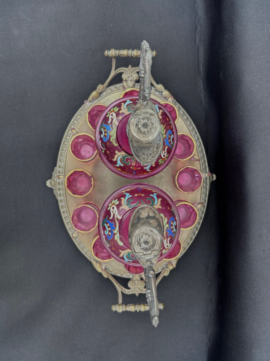 Art Nouveau Enameled Pink Glass Liqueur Cellar -photo-6