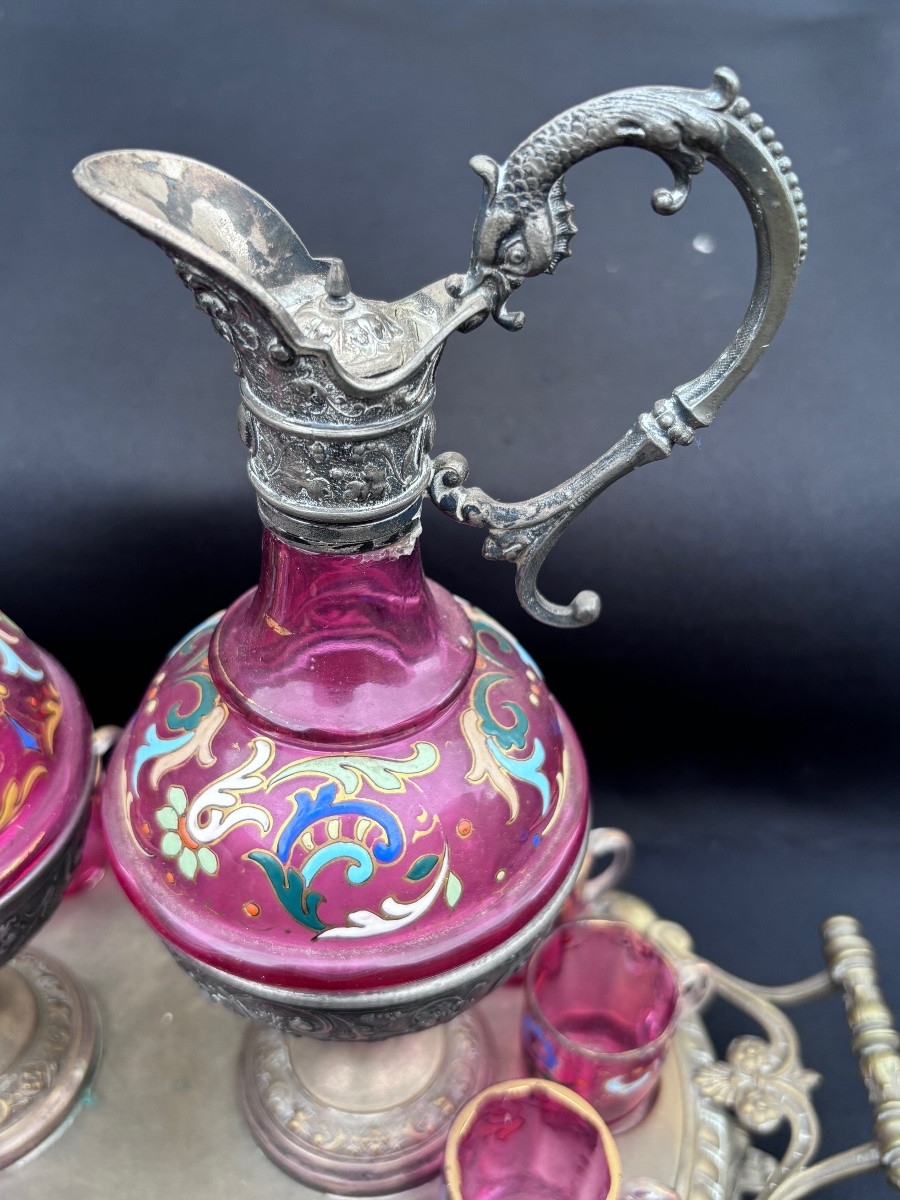 Art Nouveau Enameled Pink Glass Liqueur Cellar -photo-7