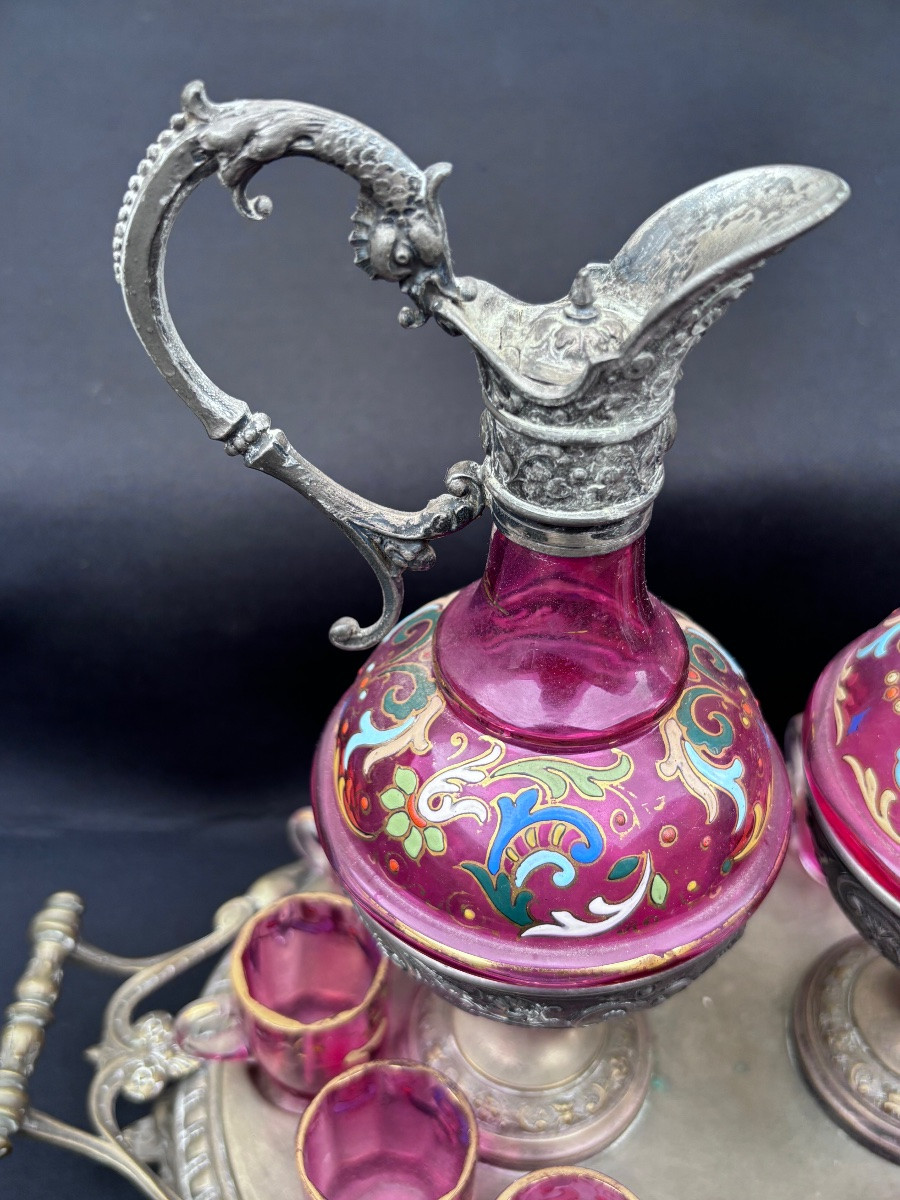 Art Nouveau Enameled Pink Glass Liqueur Cellar -photo-8