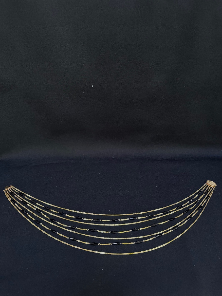 Vintage Gold Metal And Black Glass Pearl Necklace-photo-2