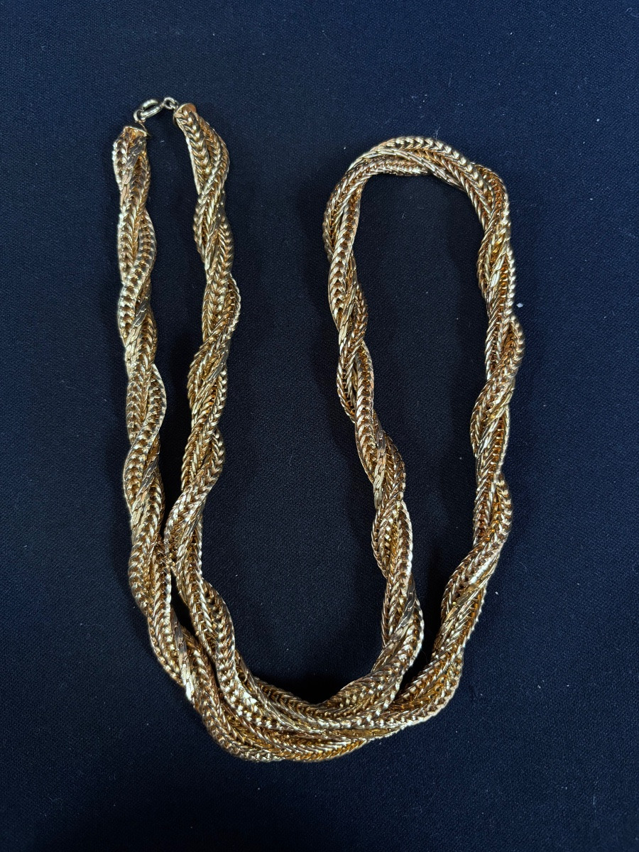 Vintage Twisted Gold Metal Necklace-photo-4