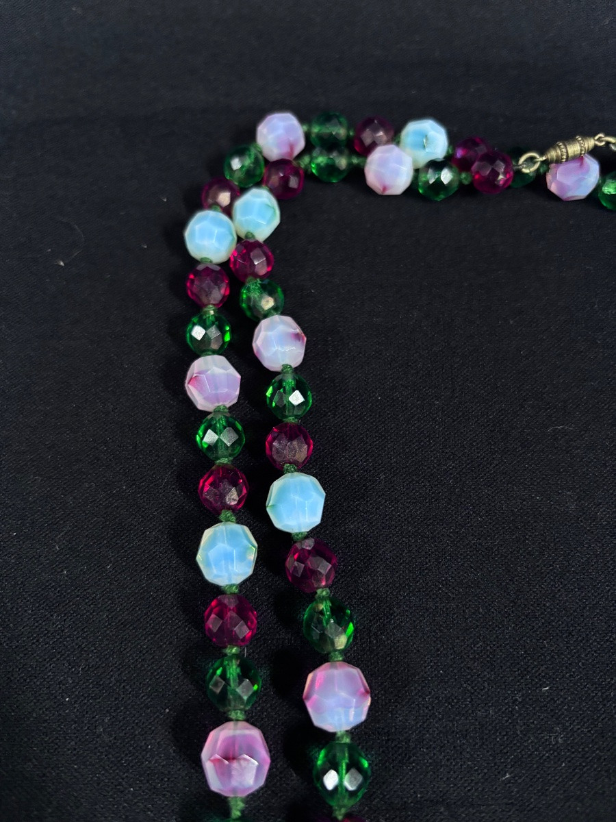 Vintage Red And Green Murano Bead Necklace-photo-2