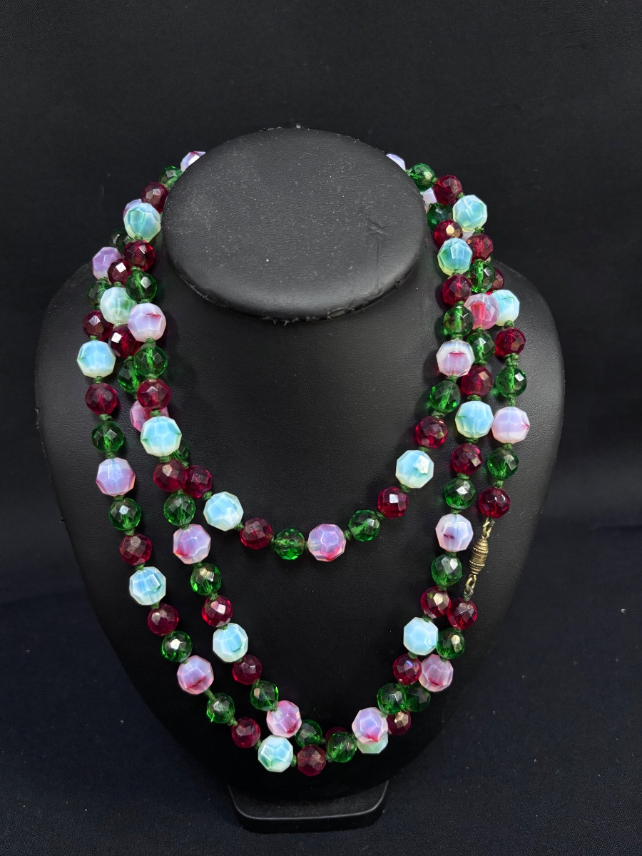 Vintage Red And Green Murano Bead Necklace-photo-3