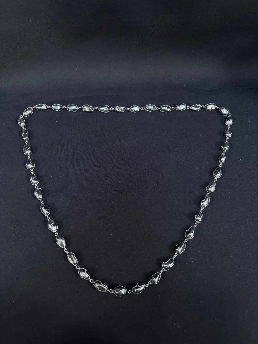 Long Collier Vintage En Argent et Magnétites -photo-2
