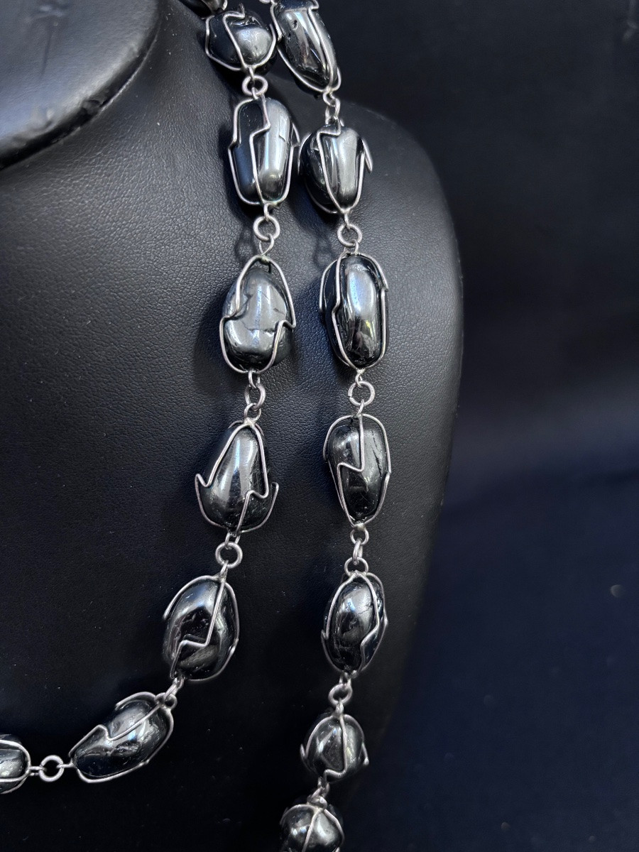 Long Collier Vintage En Argent et Magnétites -photo-4