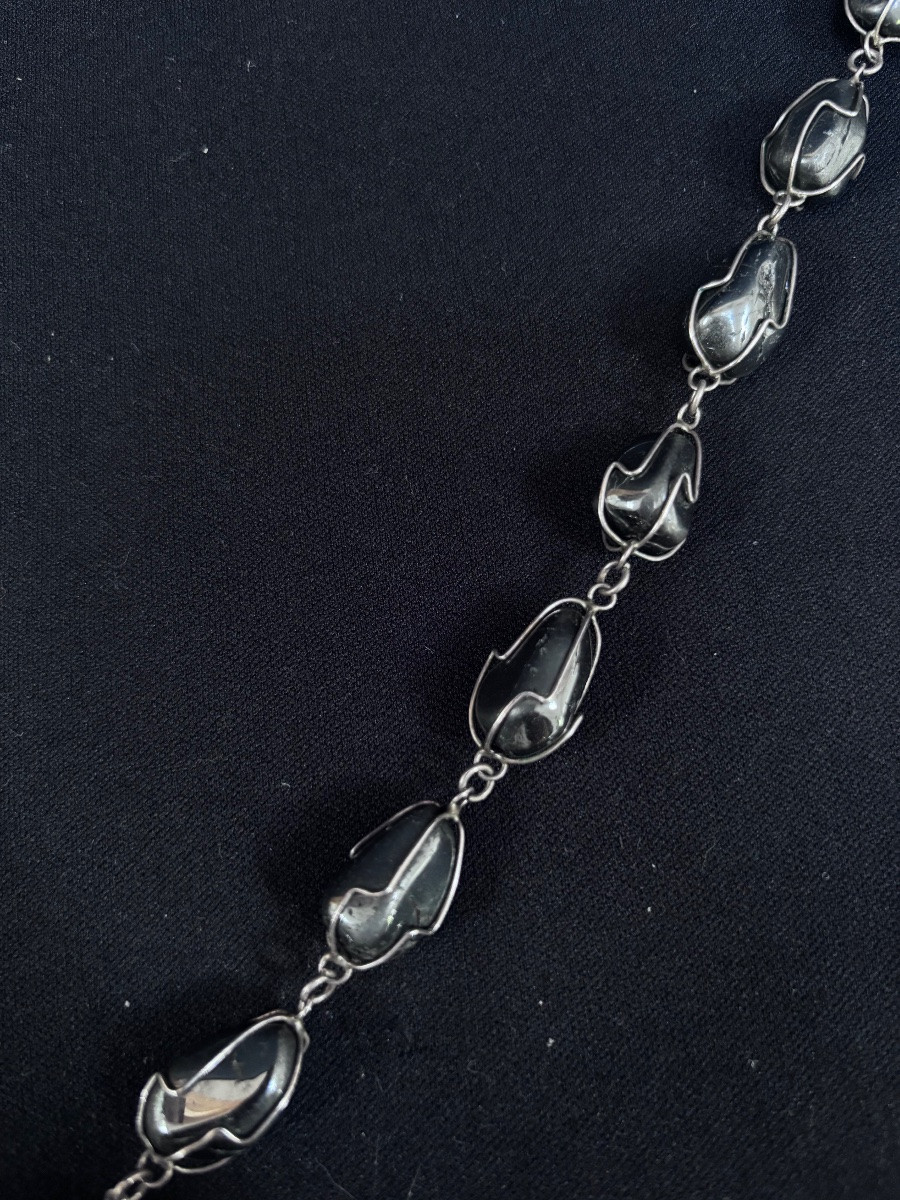 Long Collier Vintage En Argent et Magnétites -photo-1