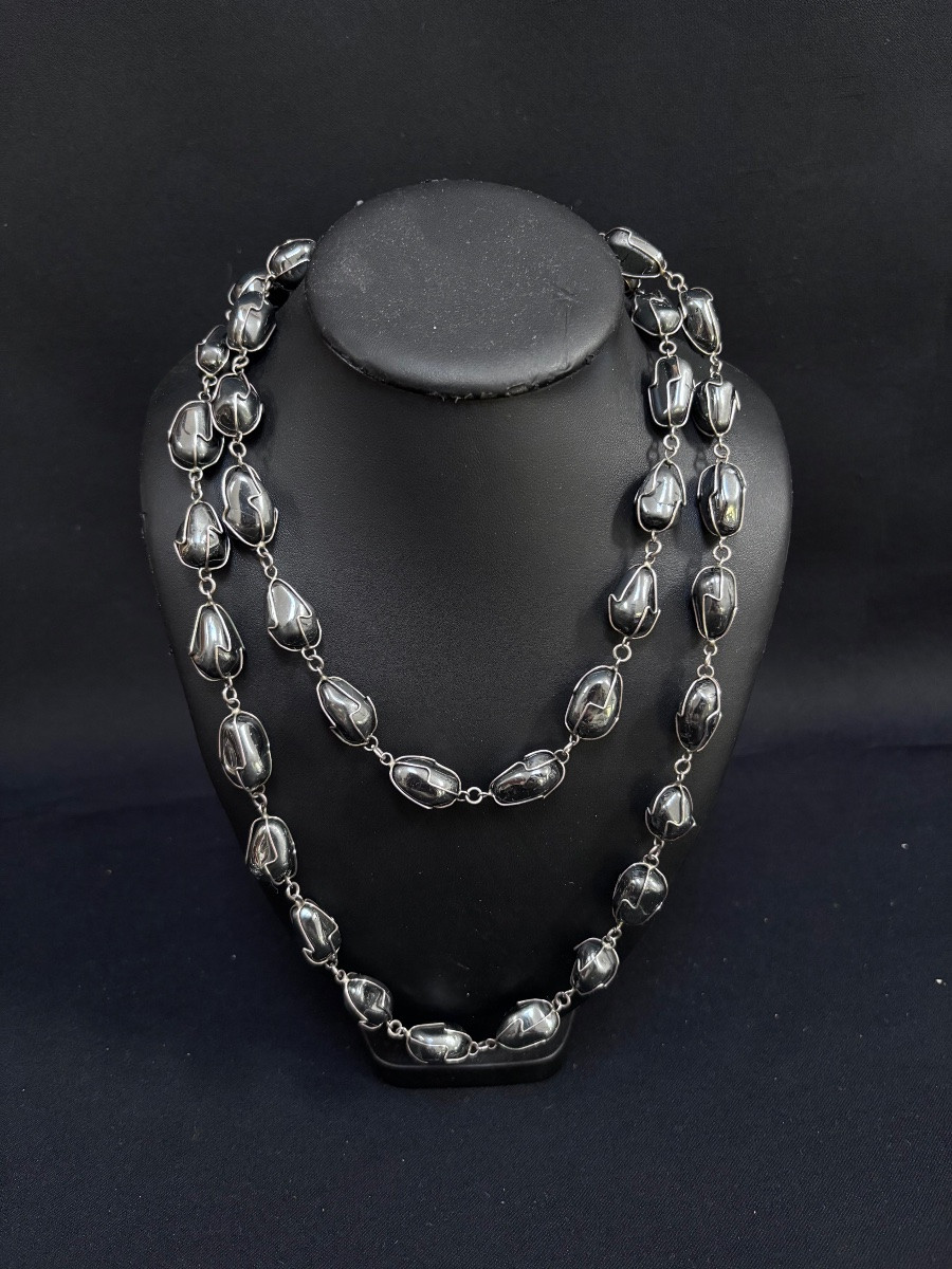 Long Collier Vintage En Argent et Magnétites -photo-2