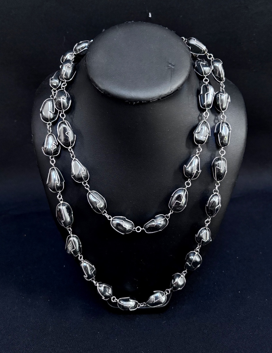Long Collier Vintage En Argent et Magnétites 