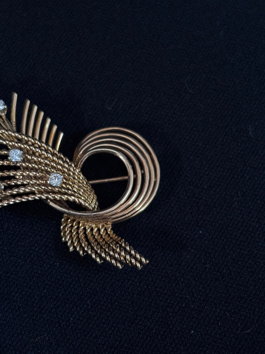 20th Century Gold Brooch With Diamonds-photo-4