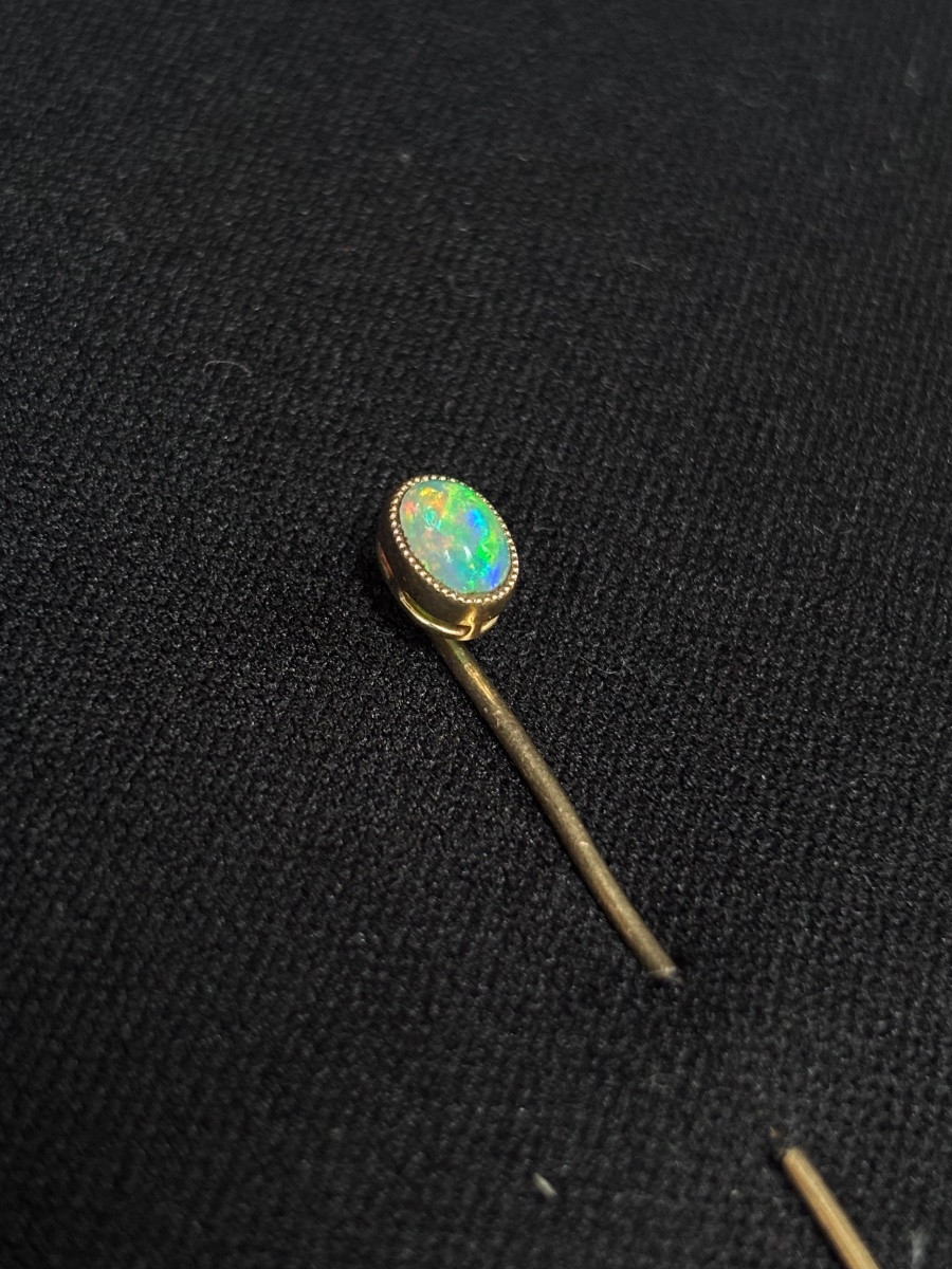 Gold Tie Pin Set With An Opal -photo-2