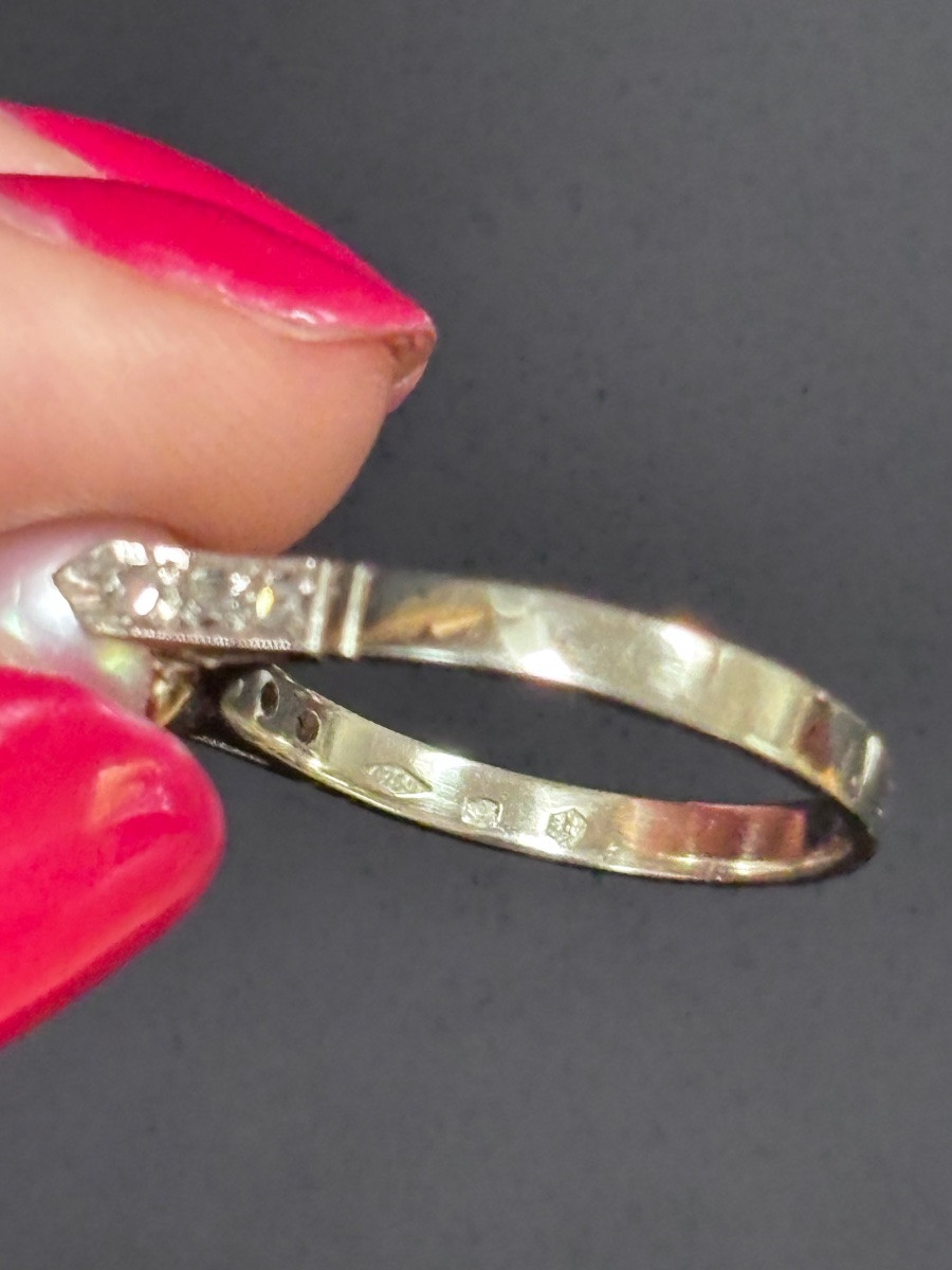 Bague or blanc 18ct sertie d’un perle naturelle et 6 brillant-photo-2