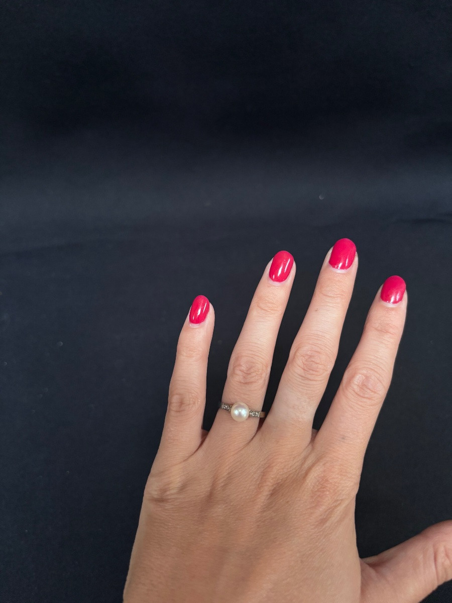 Bague or blanc 18ct sertie d’un perle naturelle et 6 brillant-photo-5