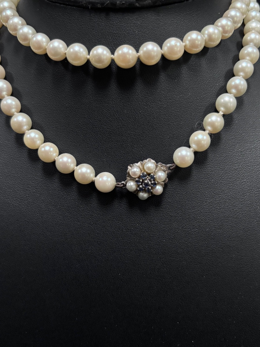 Pearl Necklace With 18ct White Gold And Sapphire Clasp-photo-2