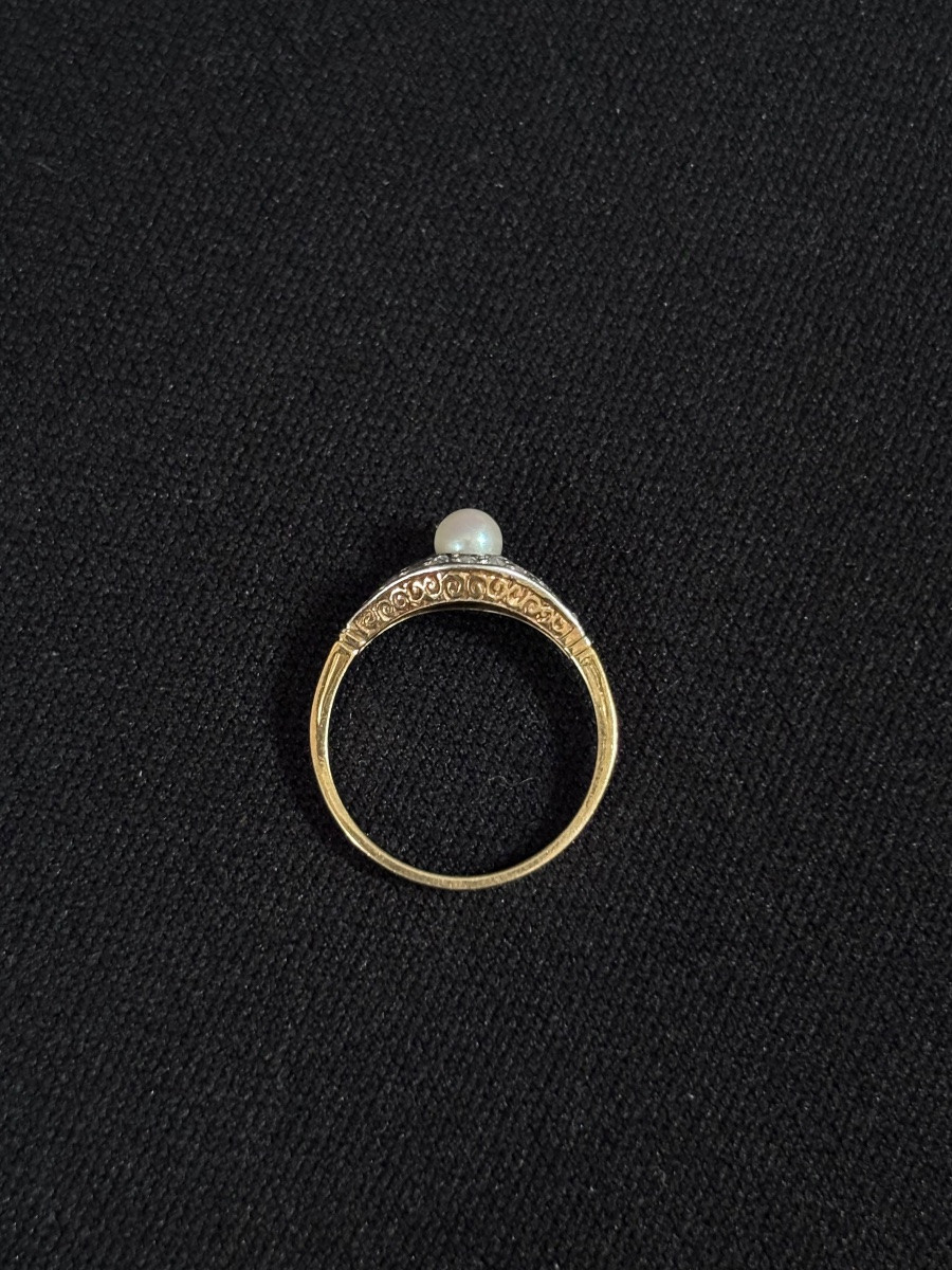 Early 20th Century Ring In 18ct Gold Set With A Pearl And Two Sapphires-photo-5