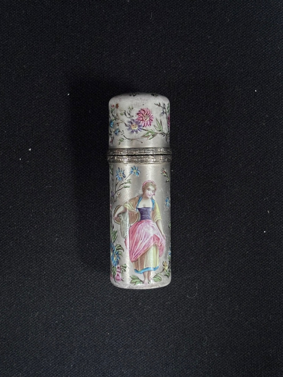 Silver And Enameled Porcelain Perfume Bottle -photo-2