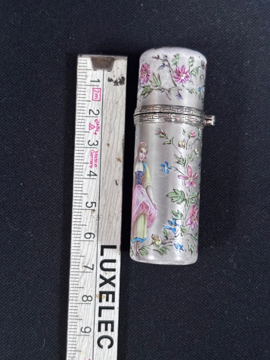 Silver And Enameled Porcelain Perfume Bottle -photo-2