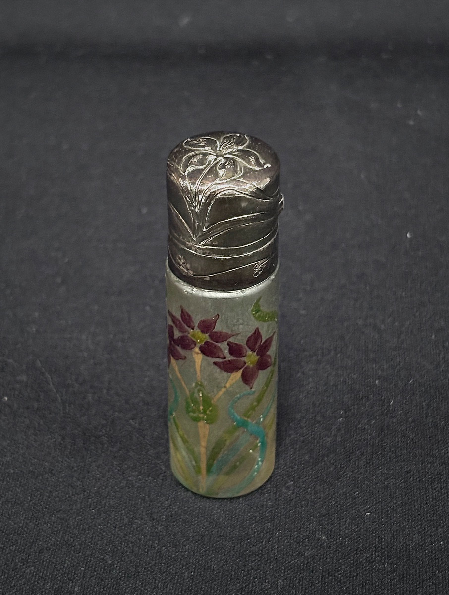 Small Art Nouveau Perfume Bottle In Glass Paste And Silver