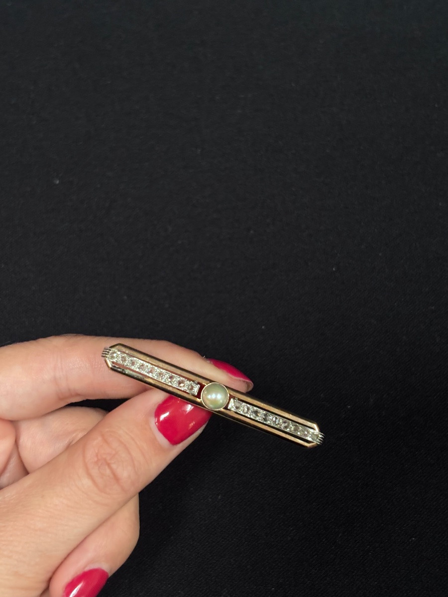 Art Deco Brooch In Gold And Platinum Set With Pink Diamonds-photo-1