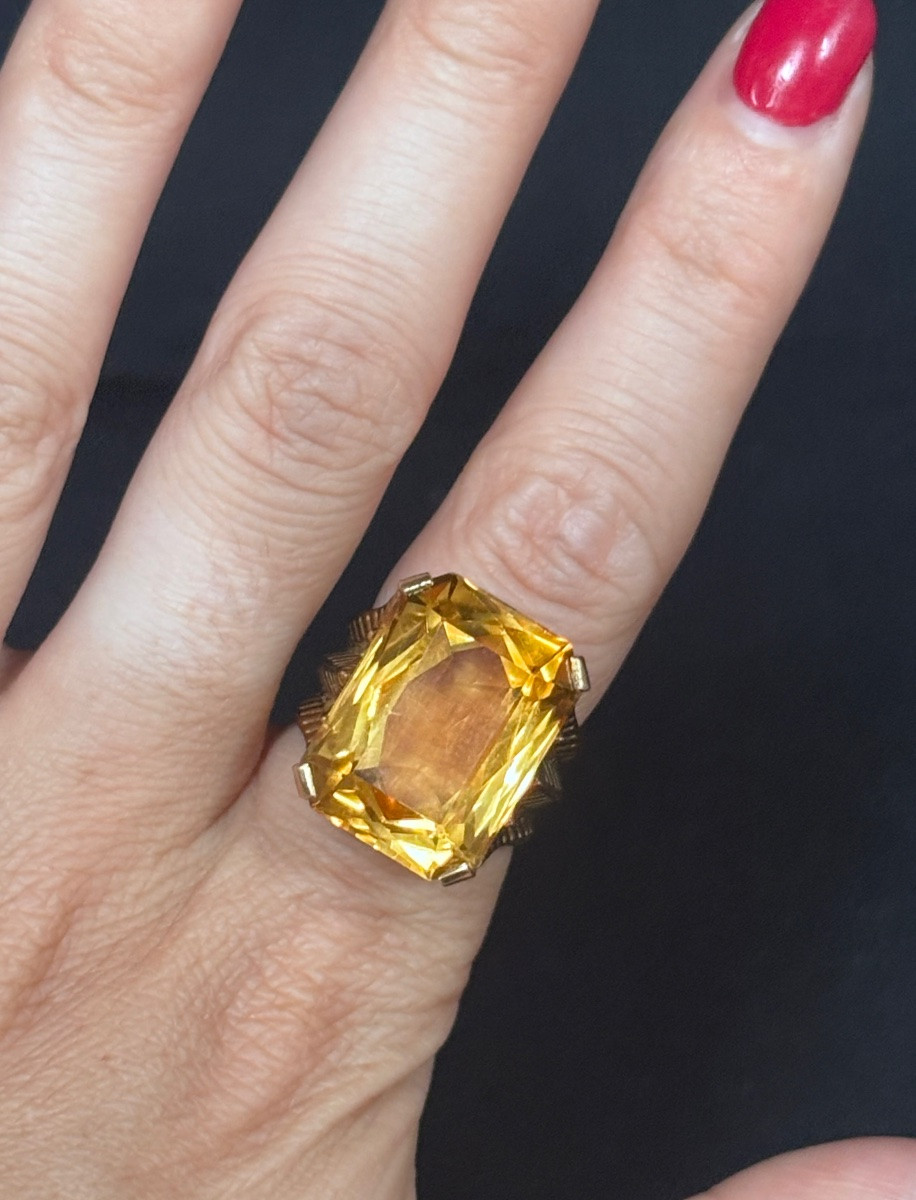 Bague Art Deco en or 18ct sertie d’une belle citrine-photo-2