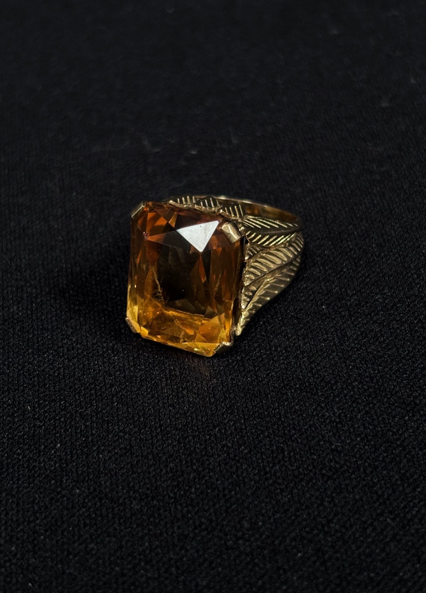 Bague Art Deco en or 18ct sertie d’une belle citrine-photo-3