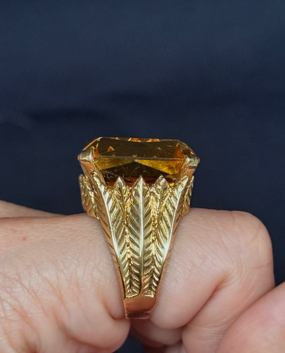 Bague Art Deco en or 18ct sertie d’une belle citrine-photo-4