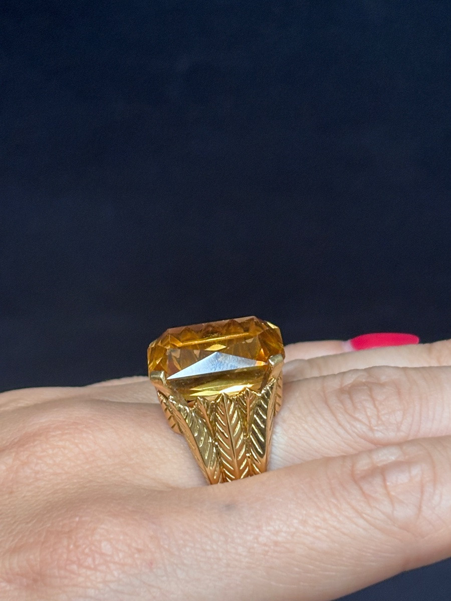 Bague Art Deco en or 18ct sertie d’une belle citrine-photo-2