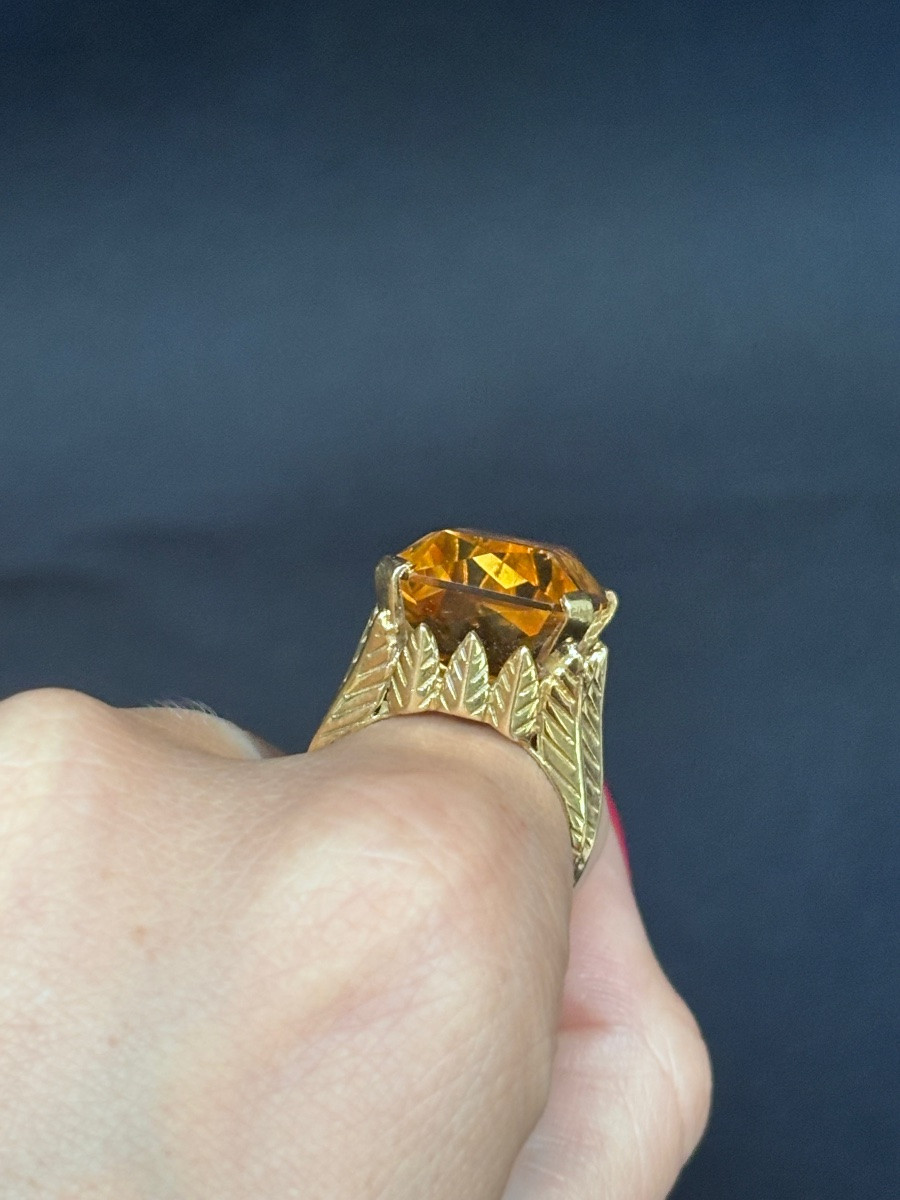 Bague Art Deco en or 18ct sertie d’une belle citrine-photo-3