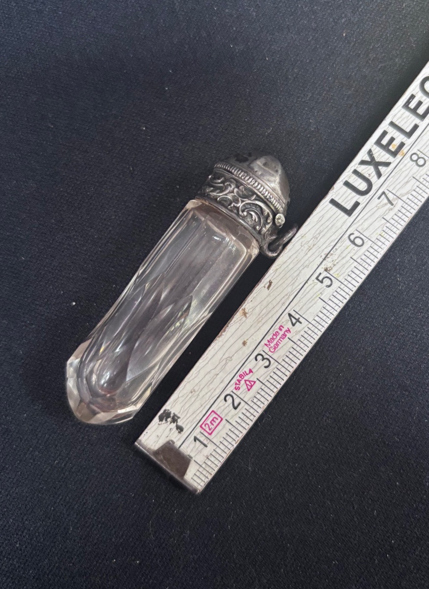 Crystal And 800/1000 Silver Perfume Bottle Circa 1900-photo-3