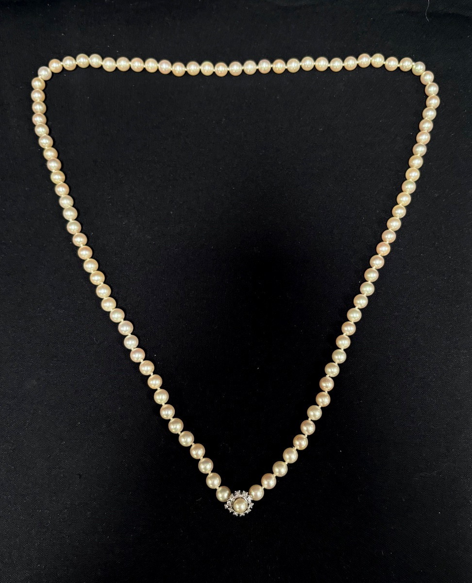 Collier en perles avec fermoir en or serti de diamants-photo-3