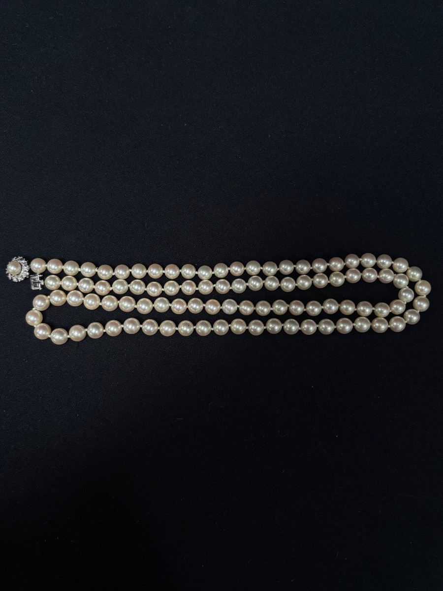 Collier en perles avec fermoir en or serti de diamants-photo-2