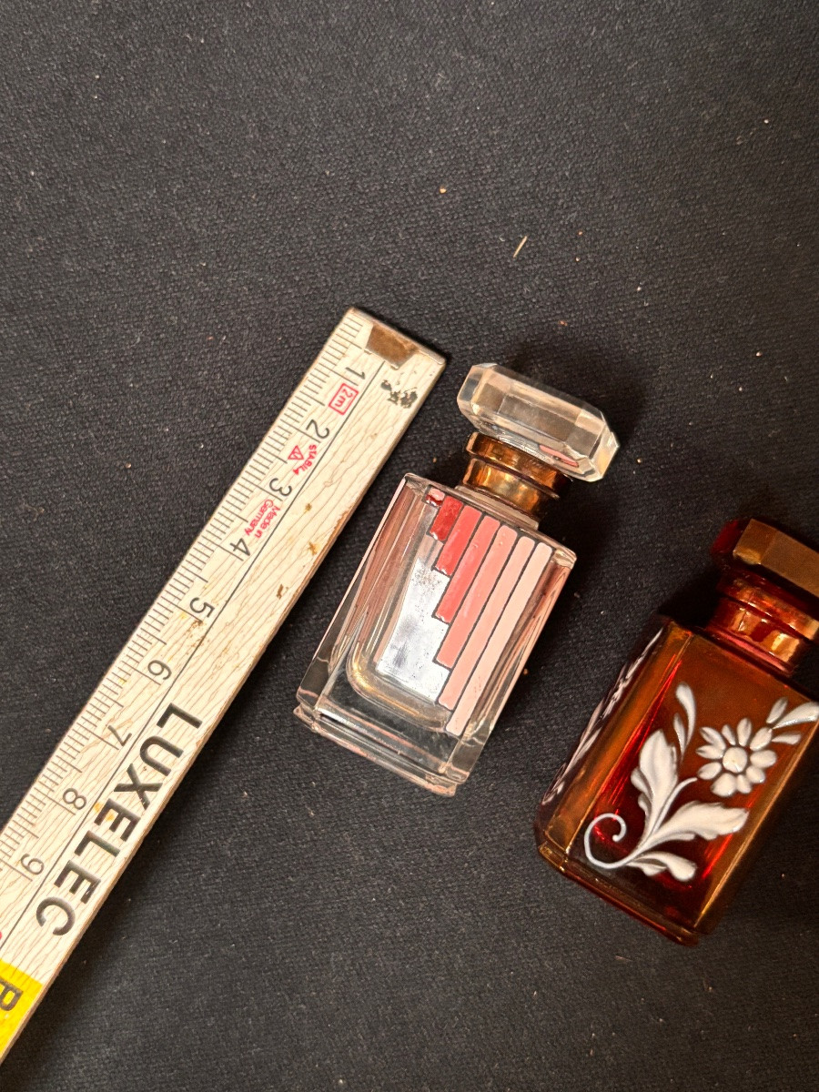 Pair Of French Art Deco Enameled Glass Perfume Bottles -photo-6