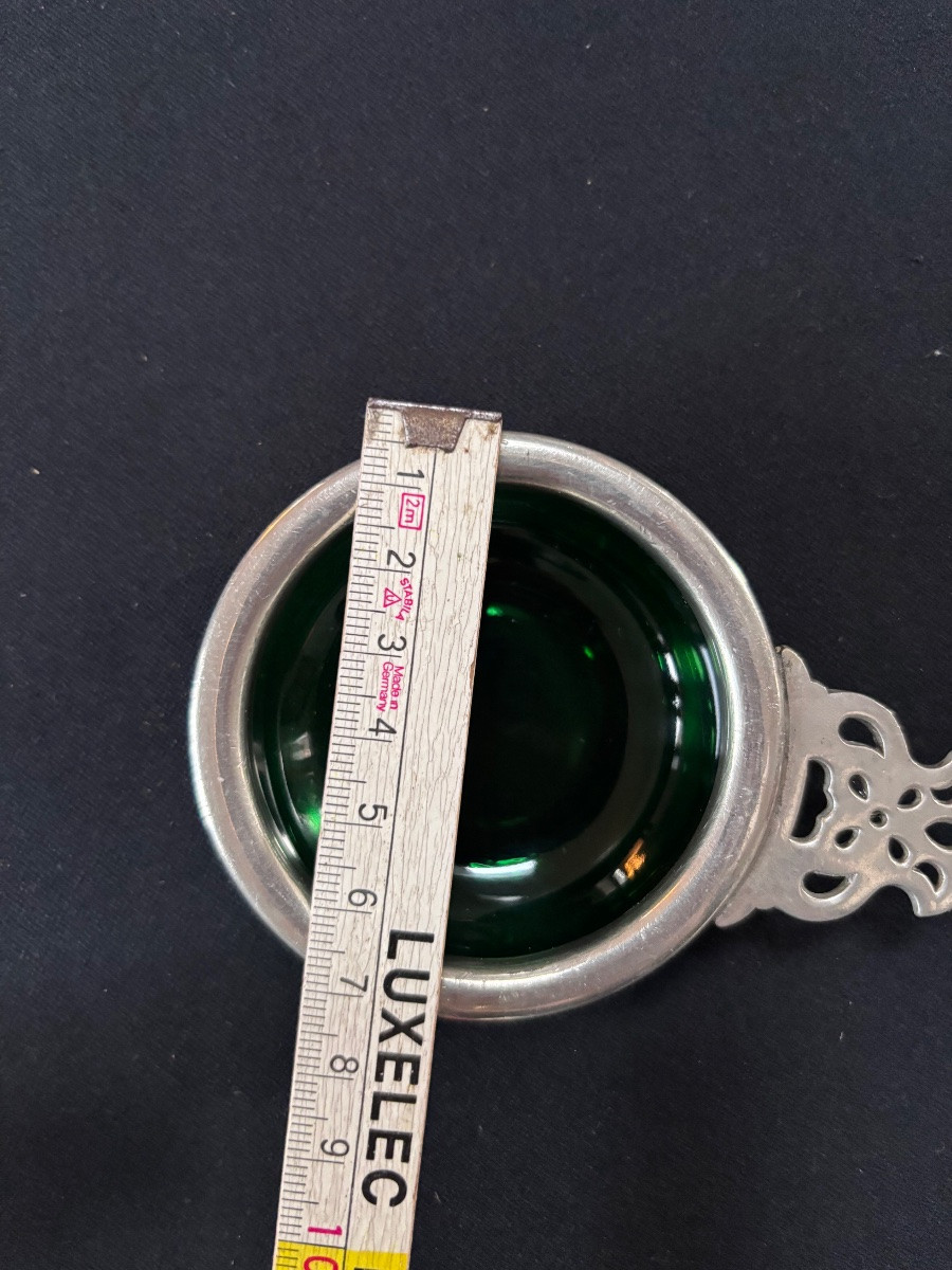 Sel et poivre en métal chromé et verre coloré vert, vers 1900-photo-4