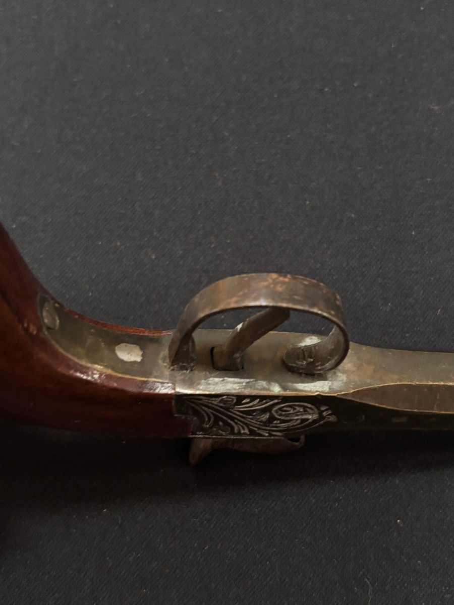 Pistolet de voyage à percussion, canon octogonal, crosse goute d’eau-photo-3