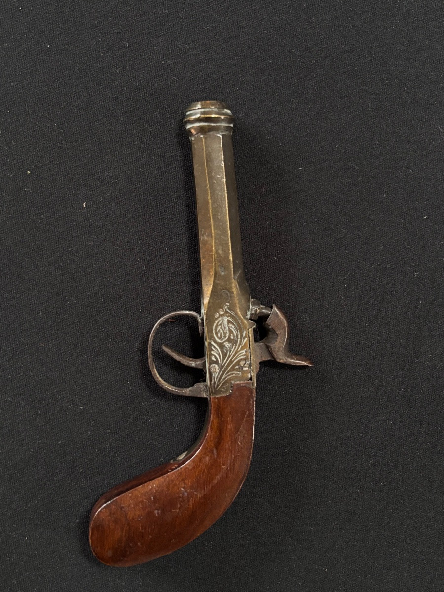 Pistolet de voyage à percussion, canon octogonal, crosse goute d’eau-photo-4