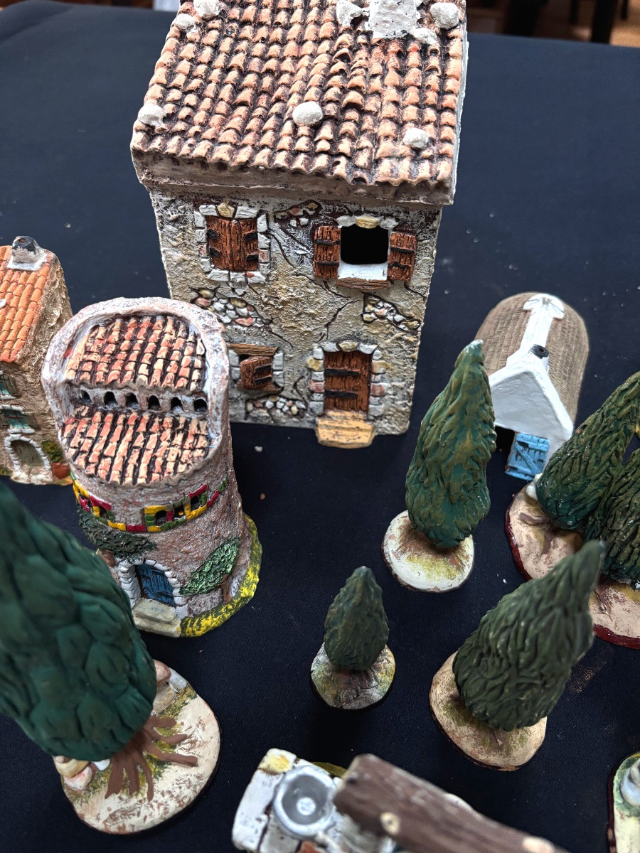 Lot de Santons Marcel Carbonel Maisons et Arbres-photo-3