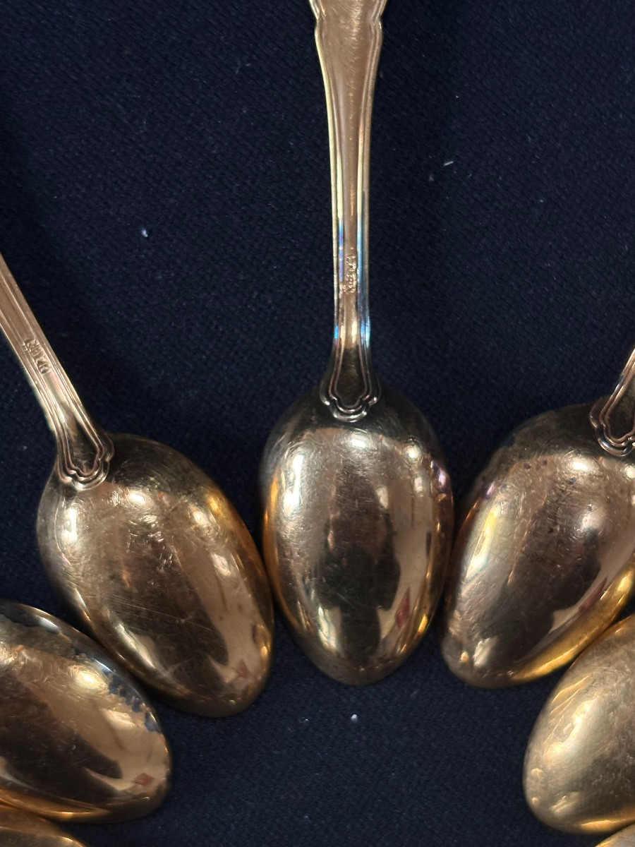 12 Cuillères à café en métal doré -photo-3