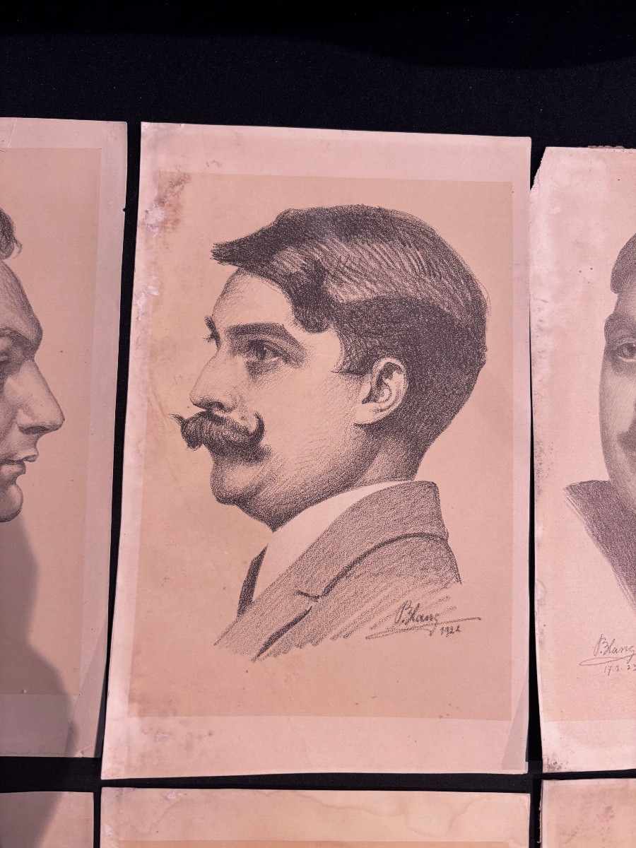 Set Of 6 Portrait Drawings By Pierre Blanc -photo-3