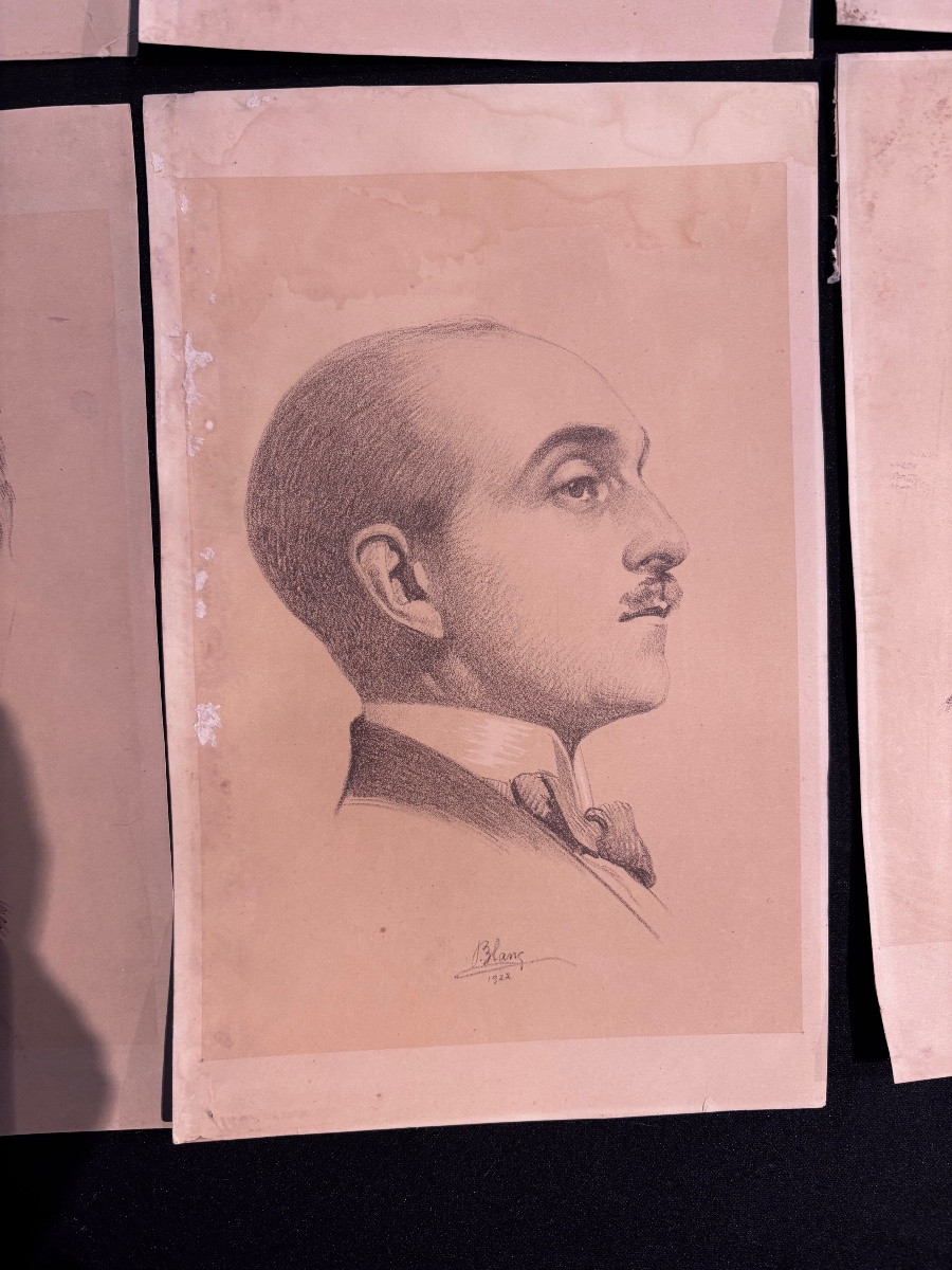 Set Of 6 Portrait Drawings By Pierre Blanc -photo-1