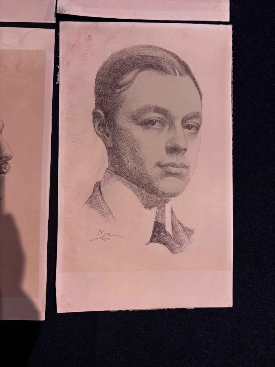 Set Of 6 Portrait Drawings By Pierre Blanc -photo-2