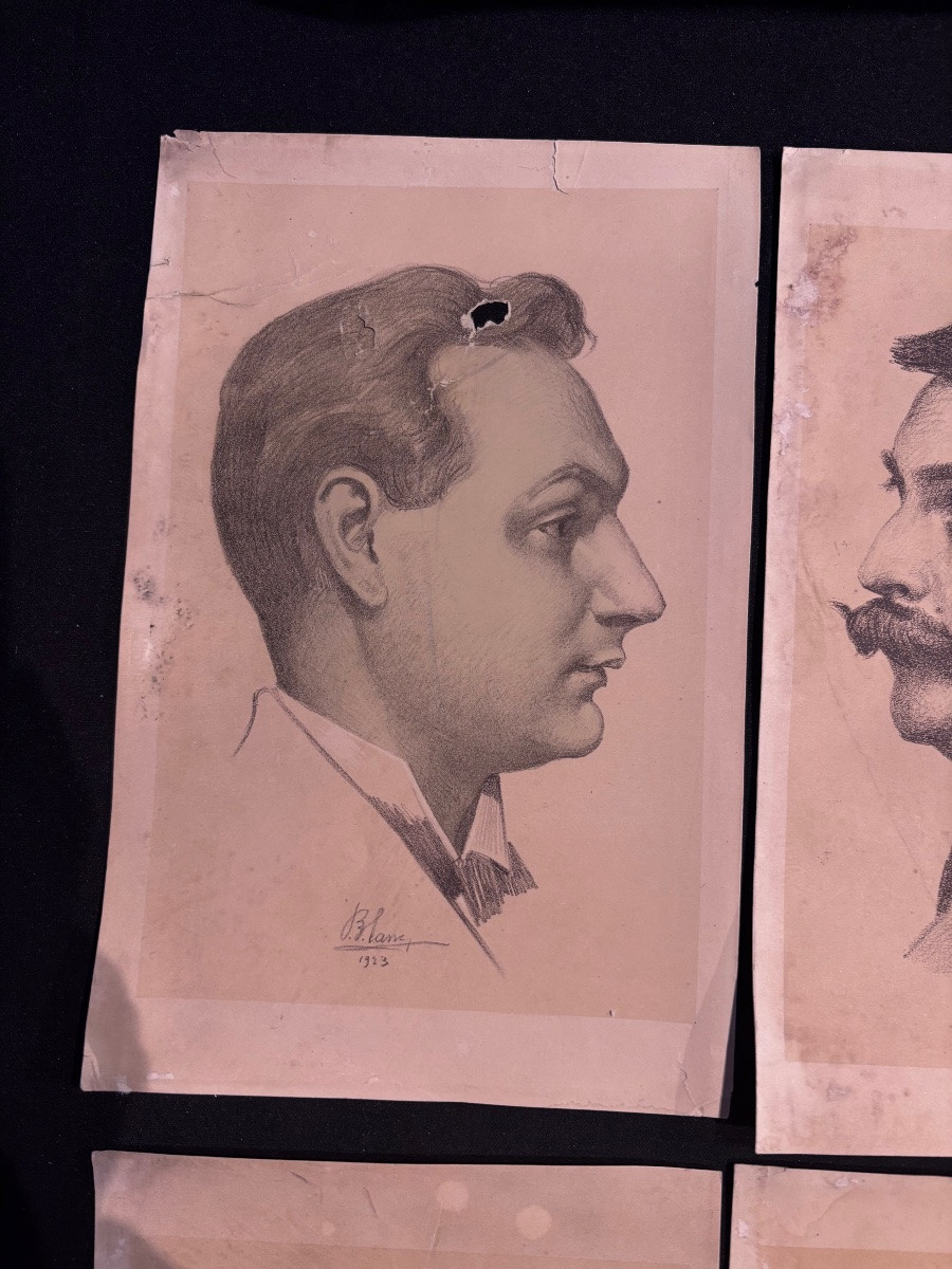 Set Of 6 Portrait Drawings By Pierre Blanc -photo-4